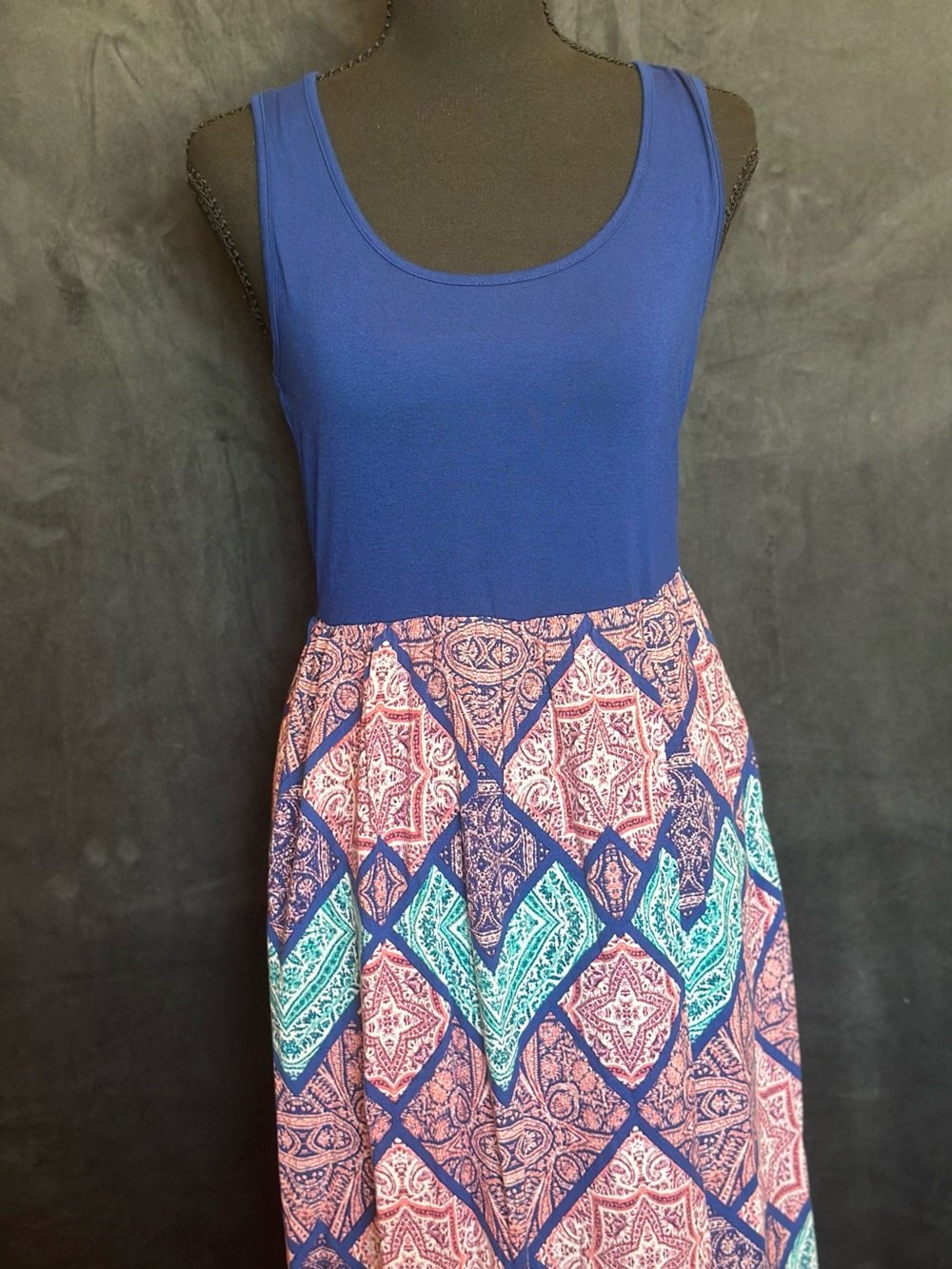 Xhilaration Royal Blue Tank Maxi Dress with Printed Geo Skirt